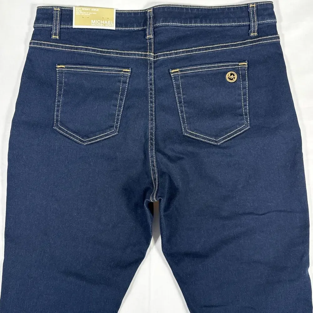 Michael Kors Womens Izzy Skinny Ankle Mid Rise Stretch Dark Rinse Crop Jeans S14 - Picture 6 of 7